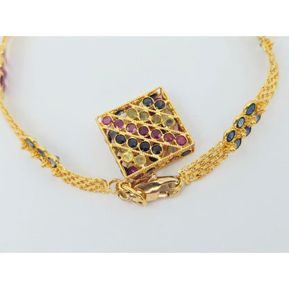20K Yellow Gold Multi Colored Gemstone Link Bracelet
