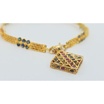 20K Yellow Gold Multi Colored Gemstone Link Bracelet