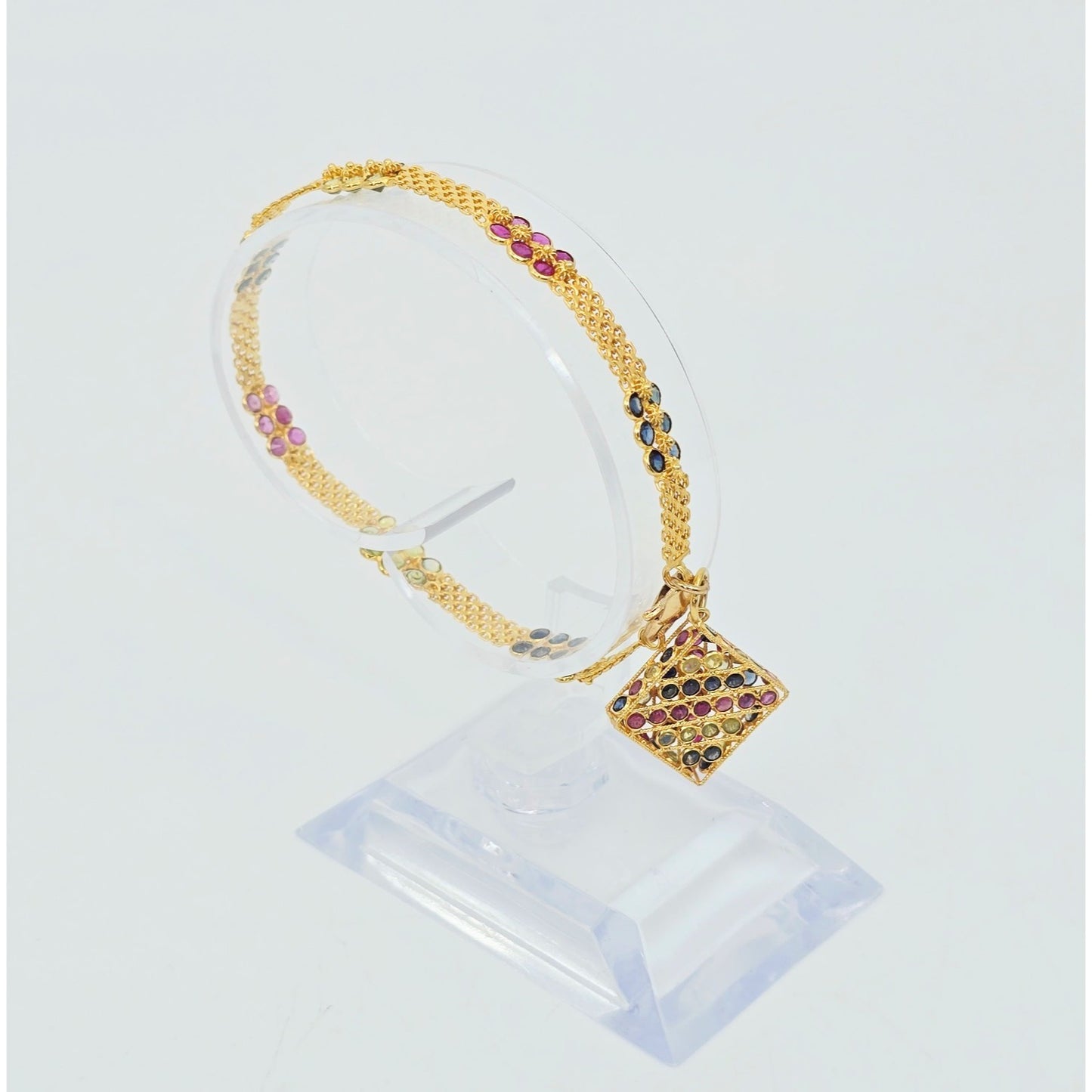 20K Yellow Gold Multi Colored Gemstone Link Bracelet
