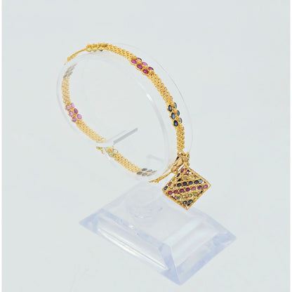 20K Yellow Gold Multi Colored Gemstone Link Bracelet