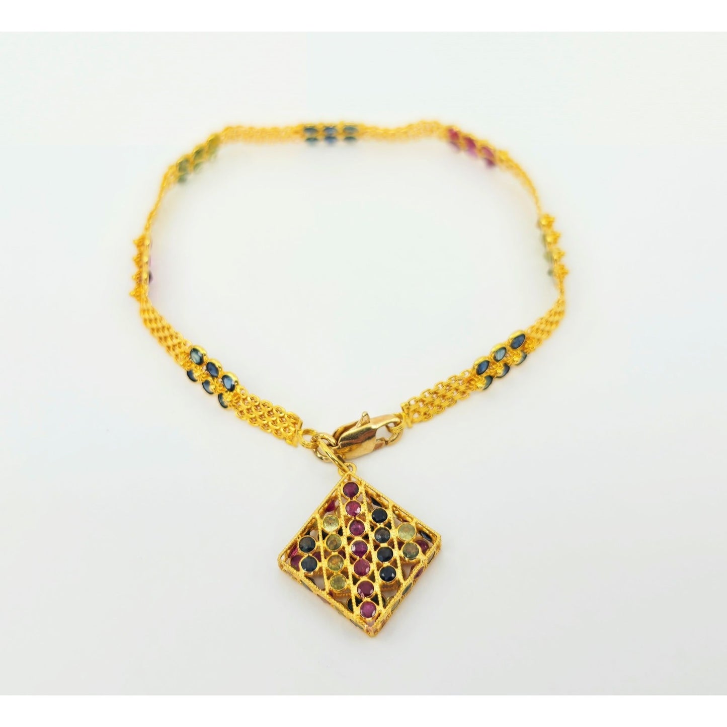 20K Yellow Gold Multi Colored Gemstone Link Bracelet