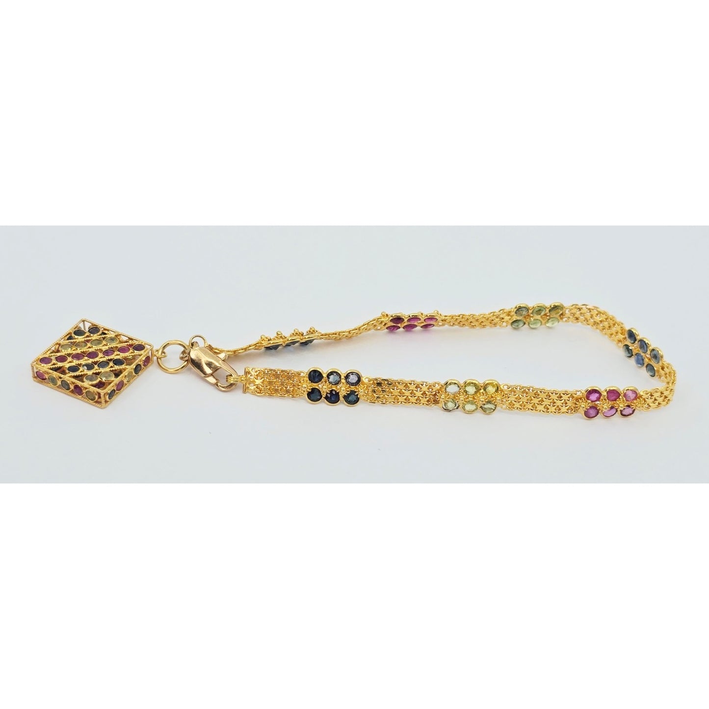 20K Yellow Gold Multi Colored Gemstone Link Bracelet