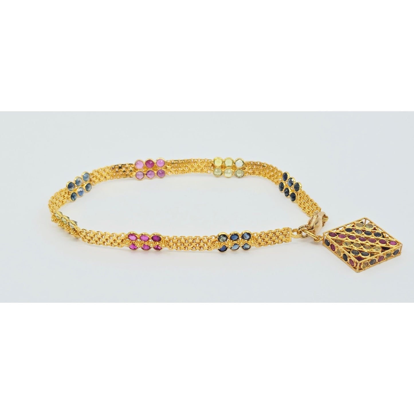 20K Yellow Gold Multi Colored Gemstone Link Bracelet