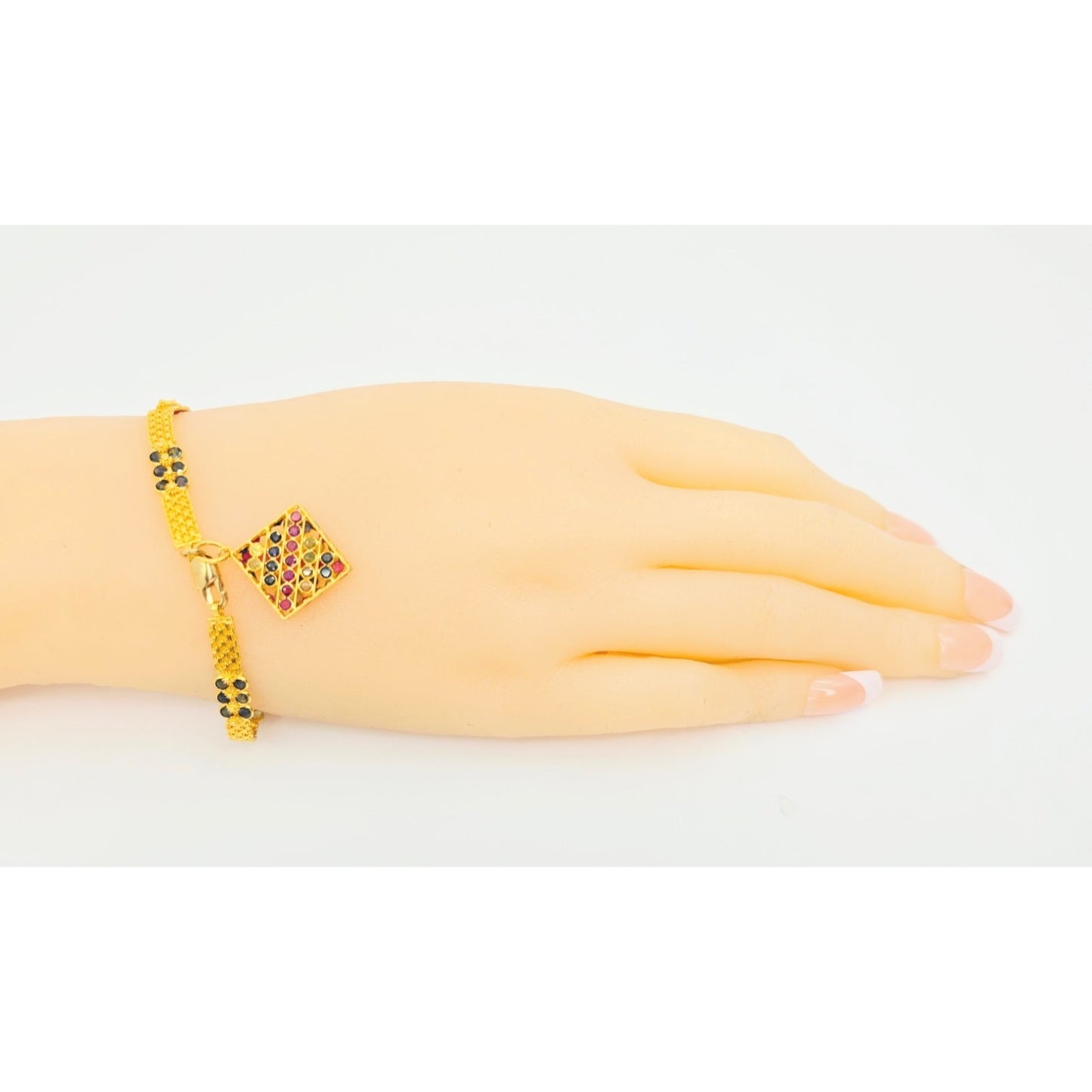 20K Yellow Gold Multi Colored Gemstone Link Bracelet