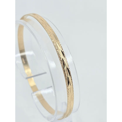 14K Yellow Gold Diamond Cut Bangle Bracelet