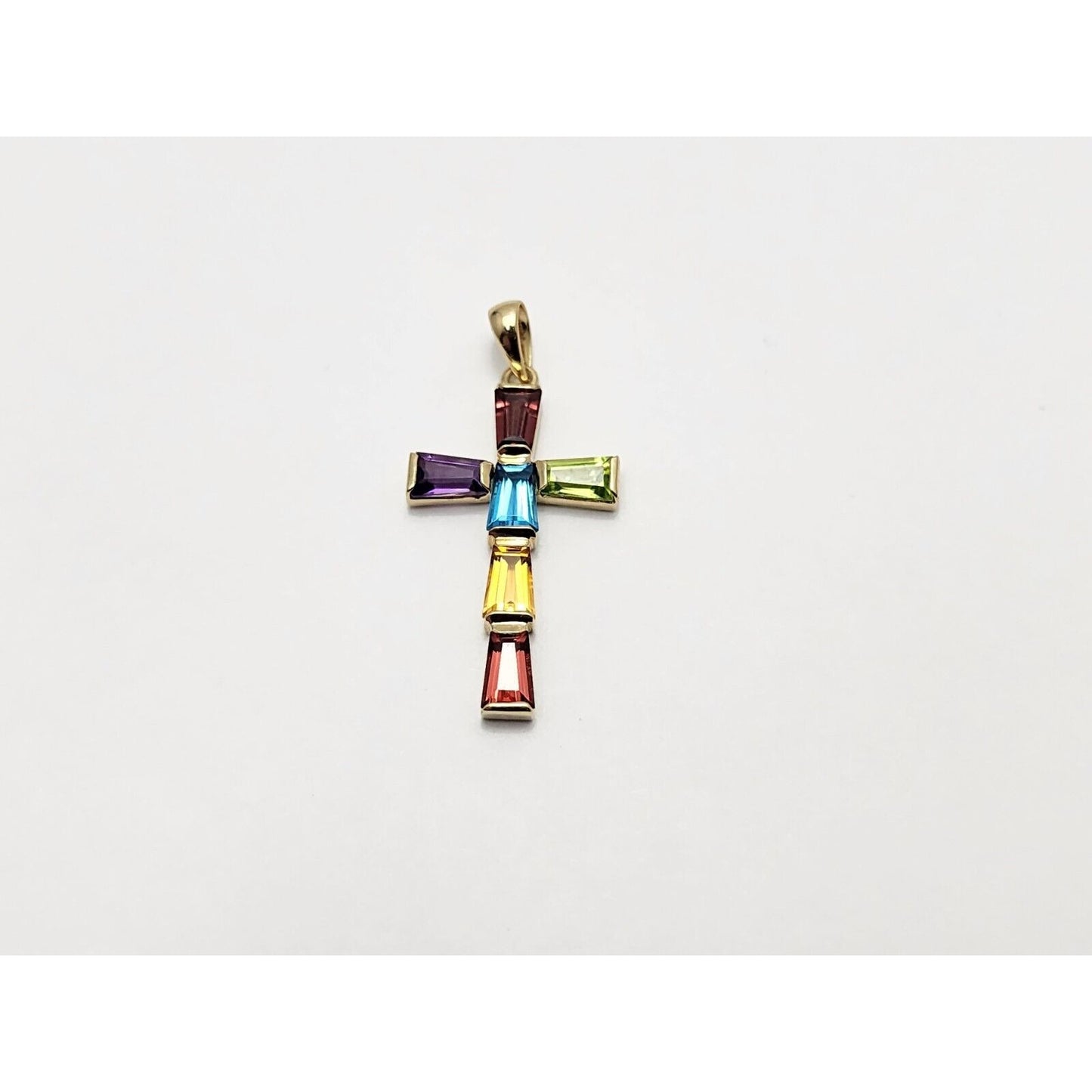 10K Yellow Gold Multi Colored Gemstone Cross Charm Pendant