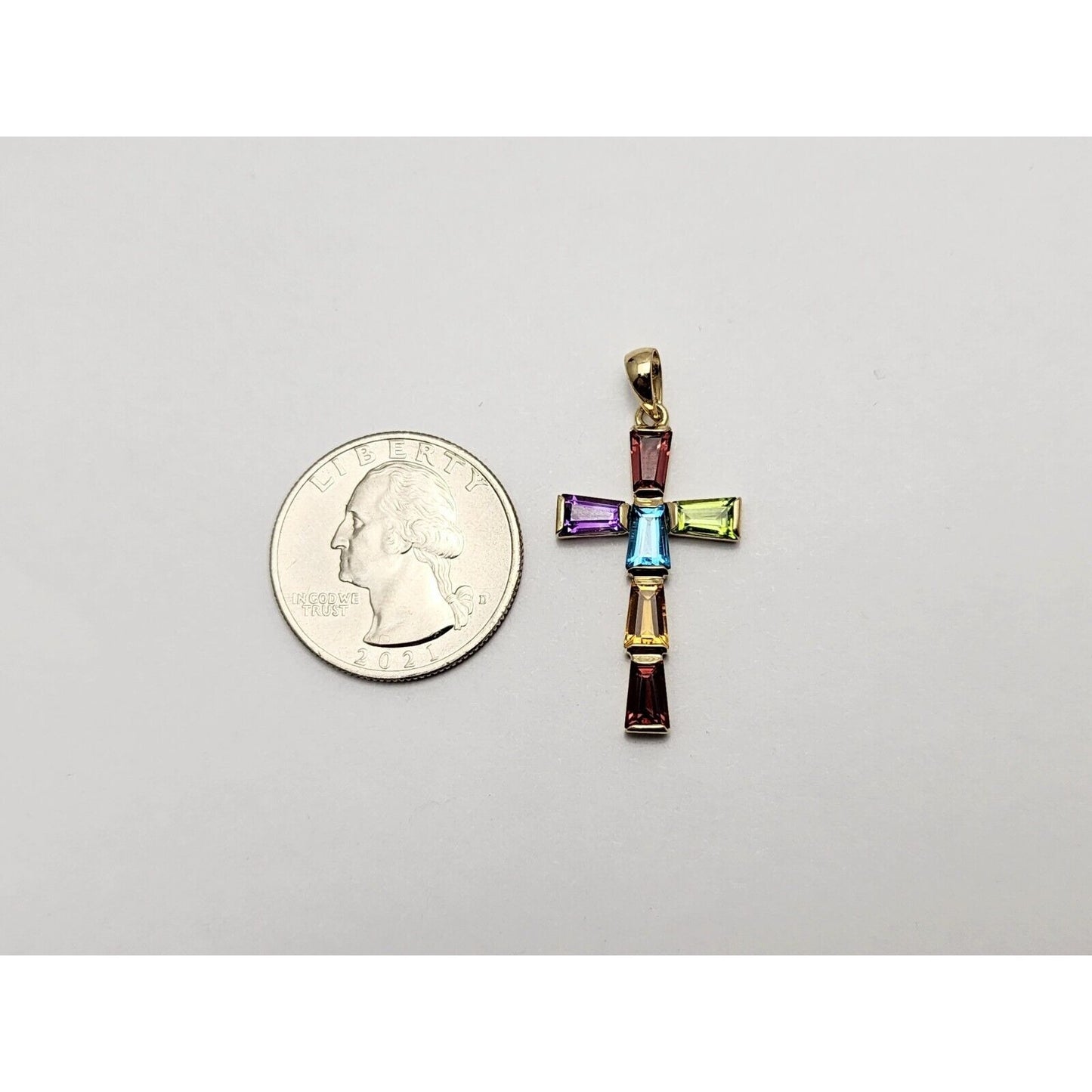 10K Yellow Gold Multi Colored Gemstone Cross Charm Pendant