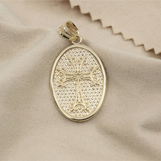 10K Yellow Gold Oval Armenian Cross Pendant Charm