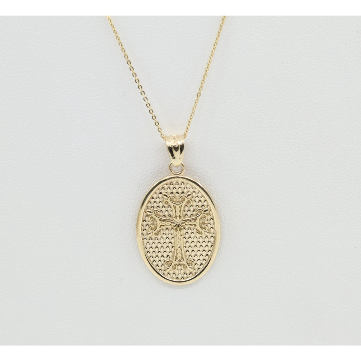 10K Yellow Gold Oval Armenian Cross Pendant Charm