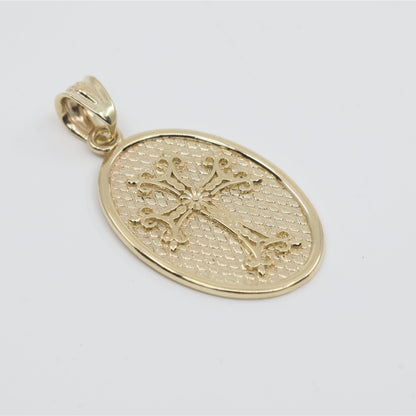 10K Yellow Gold Oval Armenian Cross Pendant Charm