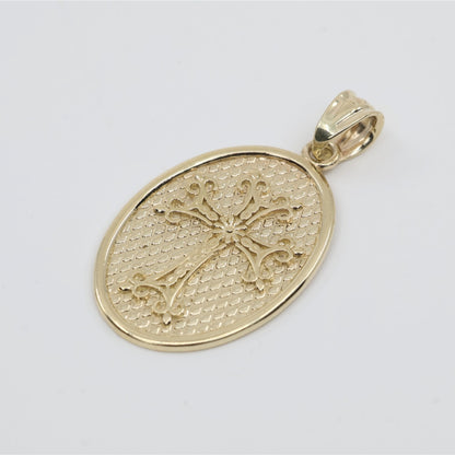 10K Yellow Gold Oval Armenian Cross Pendant Charm