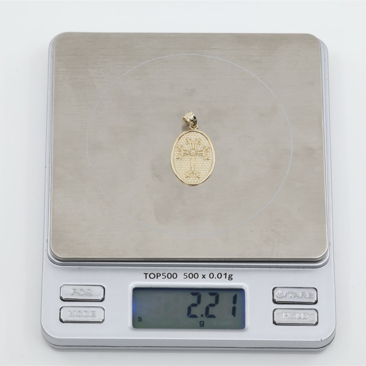 10K Yellow Gold Oval Armenian Cross Pendant Charm