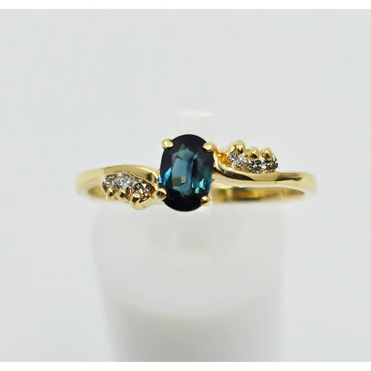 14K Yellow Gold Oval Sapphire & Diamond Ring