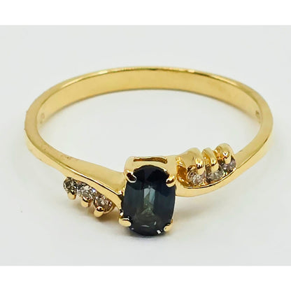 14K Yellow Gold Oval Sapphire & Diamond Ring