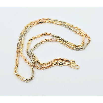 14K Tri Tone Gold Milano Rope Chain Necklace