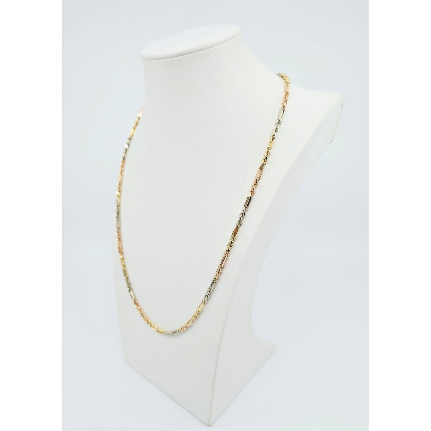 14K Tri Tone Gold Milano Rope Chain Necklace