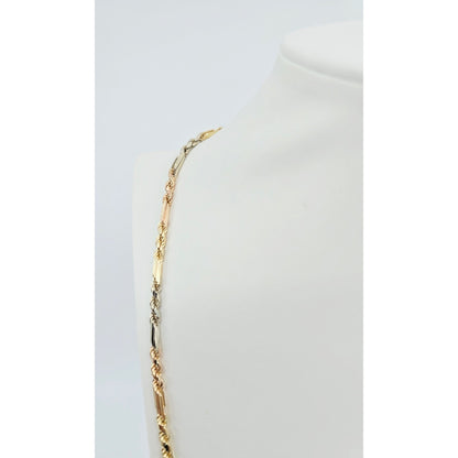 14K Tri Tone Gold Milano Rope Chain Necklace