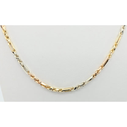 14K Tri Tone Gold Milano Rope Chain Necklace