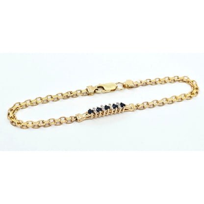 14K Yellow Gold Diamond & Blue Spinel Tennis Link Bracelet