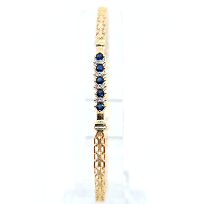 14K Yellow Gold Diamond & Blue Spinel Tennis Link Bracelet