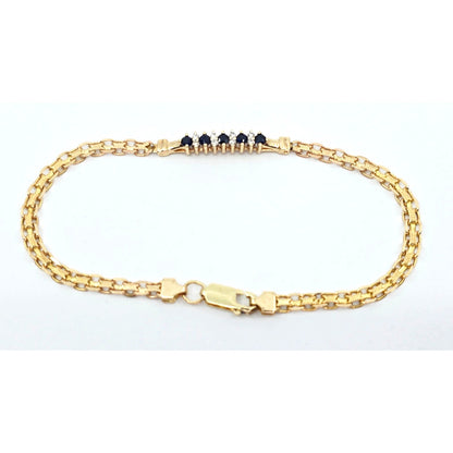 14K Yellow Gold Diamond & Blue Spinel Tennis Link Bracelet