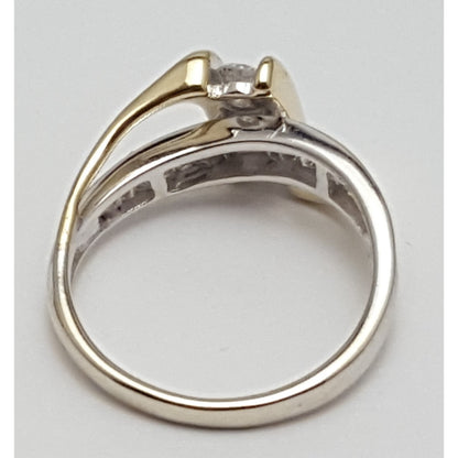 14K  Two Tone Gold Round & Baguette Diamond Ring