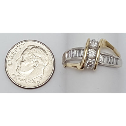 14K  Two Tone Gold Round & Baguette Diamond Ring
