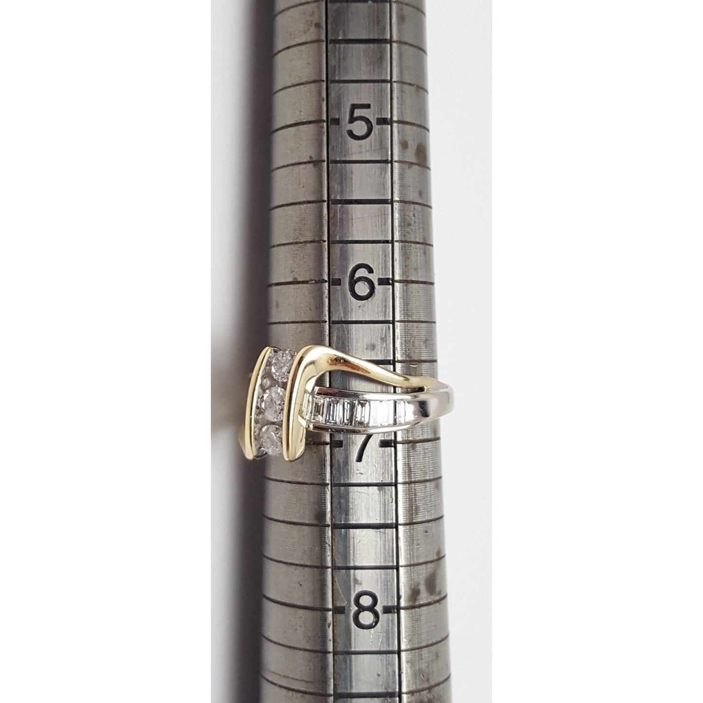 14K  Two Tone Gold Round & Baguette Diamond Ring