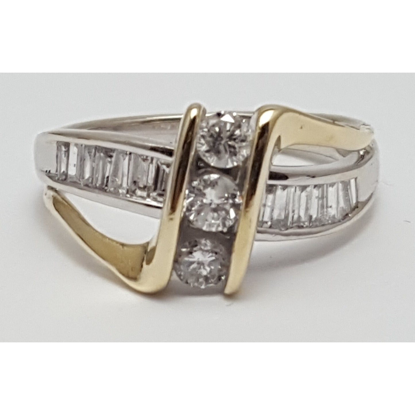 14K  Two Tone Gold Round & Baguette Diamond Ring