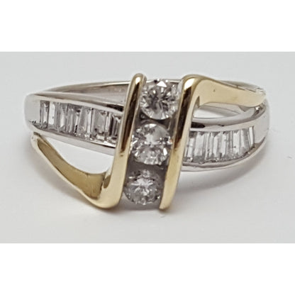 14K  Two Tone Gold Round & Baguette Diamond Ring