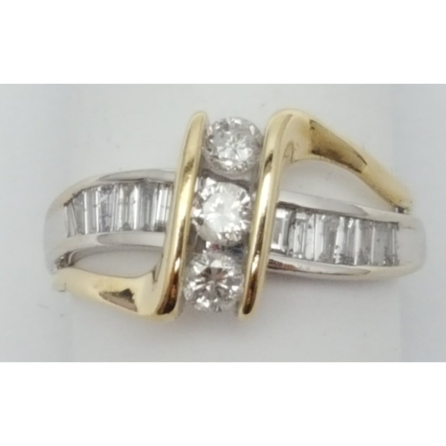14K  Two Tone Gold Round & Baguette Diamond Ring