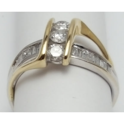 14K  Two Tone Gold Round & Baguette Diamond Ring