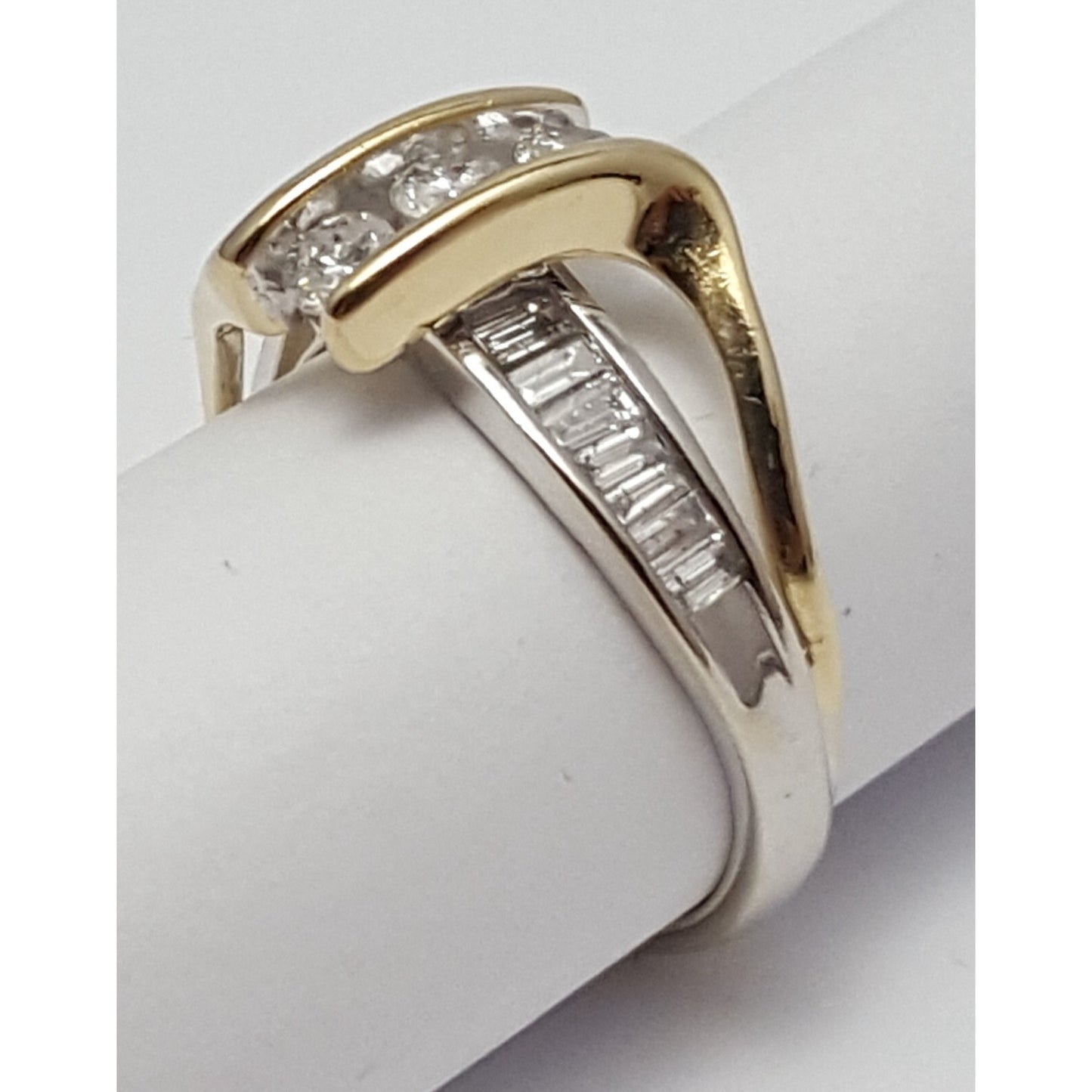 14K  Two Tone Gold Round & Baguette Diamond Ring