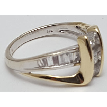 14K  Two Tone Gold Round & Baguette Diamond Ring