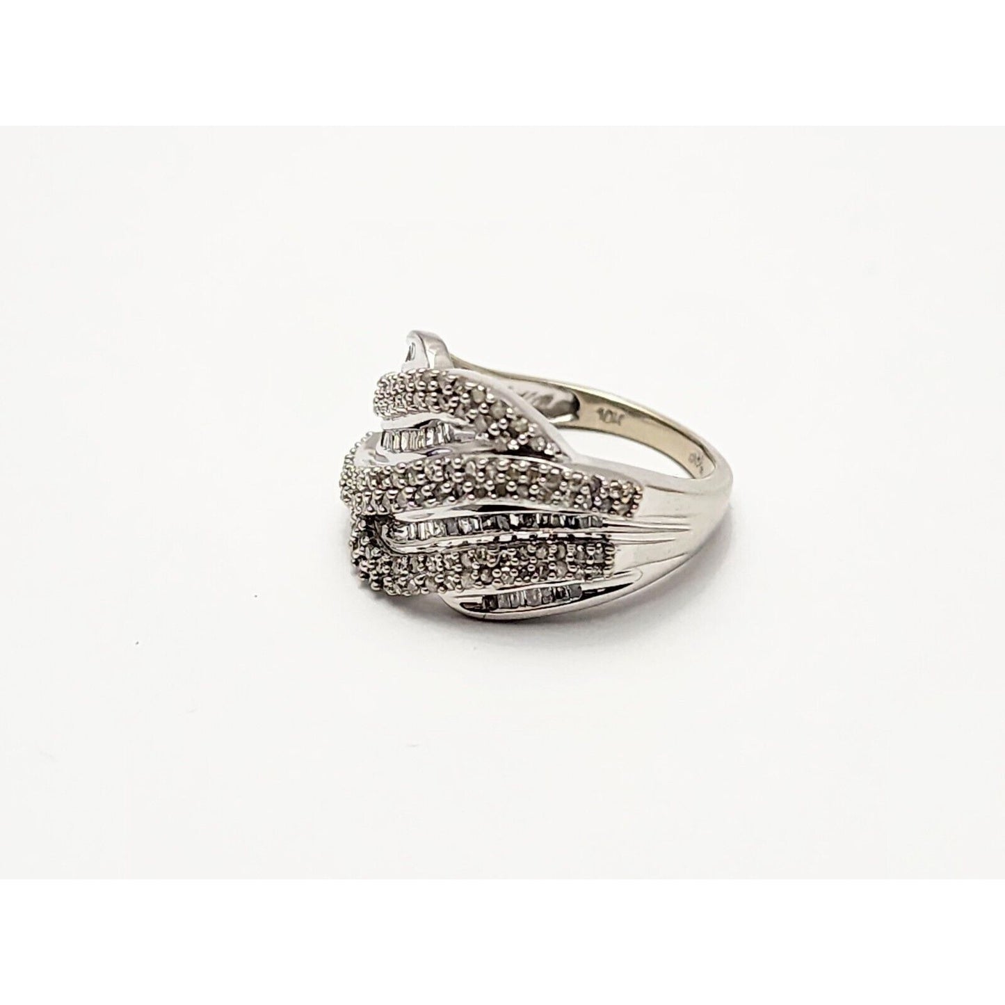 10K White Gold Ladies Wavy Diamond Ring