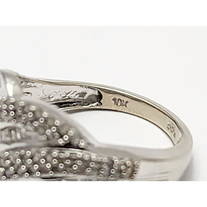 10K White Gold Ladies Wavy Diamond Ring