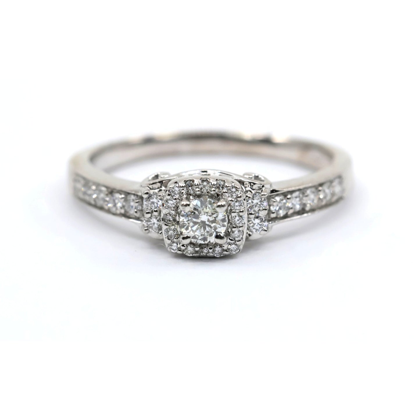 14K White Gold Round Diamond Halo Pave Engagement Ring