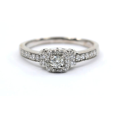 14K White Gold Round Diamond Halo Pave Engagement Ring