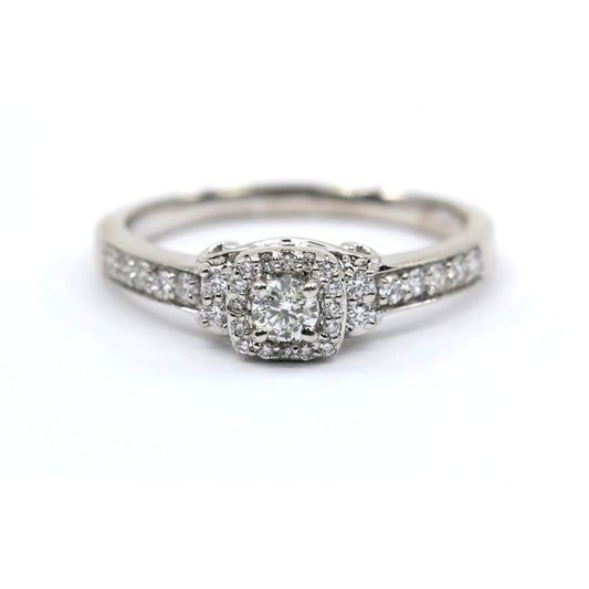 14K White Gold Round Diamond Halo Pave Engagement Ring