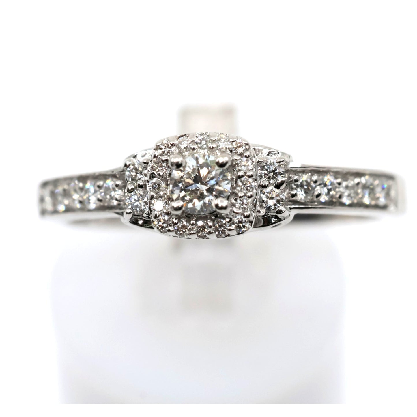 14K White Gold Round Diamond Halo Pave Engagement Ring