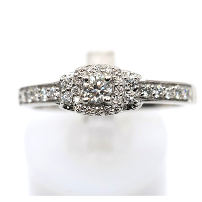 14K White Gold Round Diamond Halo Pave Engagement Ring