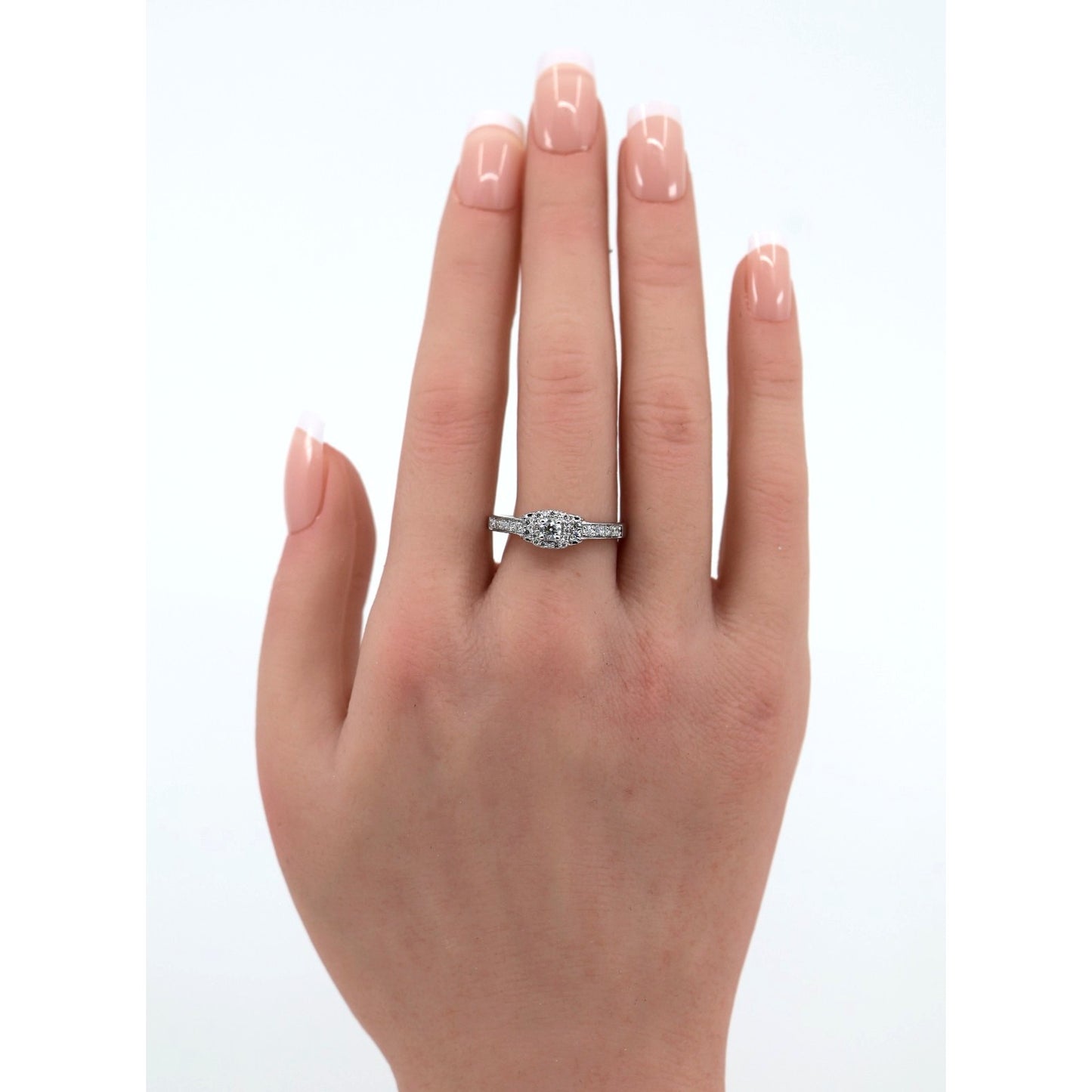 14K White Gold Round Diamond Halo Pave Engagement Ring