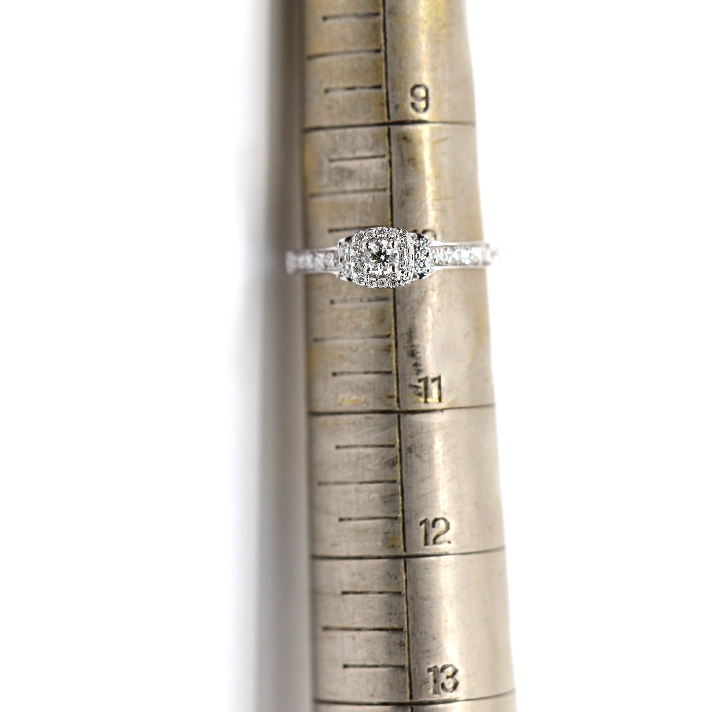14K White Gold Round Diamond Halo Pave Engagement Ring
