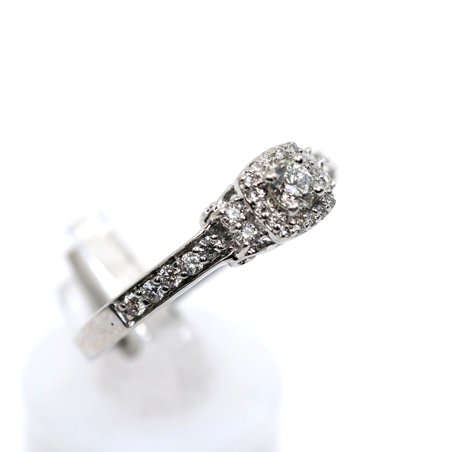 14K White Gold Round Diamond Halo Pave Engagement Ring