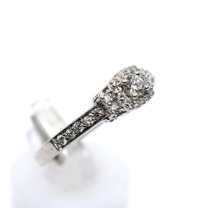 14K White Gold Round Diamond Halo Pave Engagement Ring