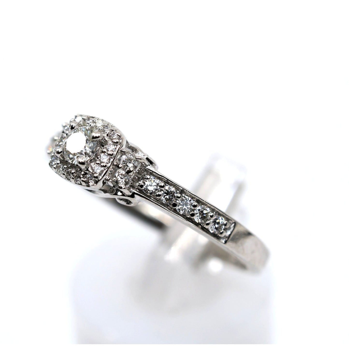 14K White Gold Round Diamond Halo Pave Engagement Ring