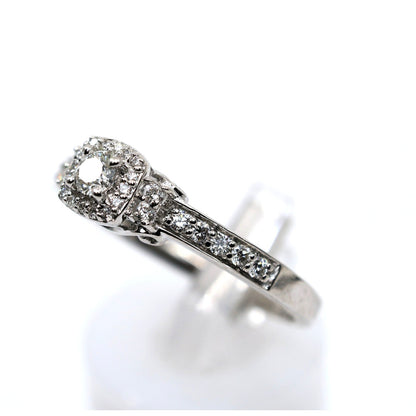 14K White Gold Round Diamond Halo Pave Engagement Ring