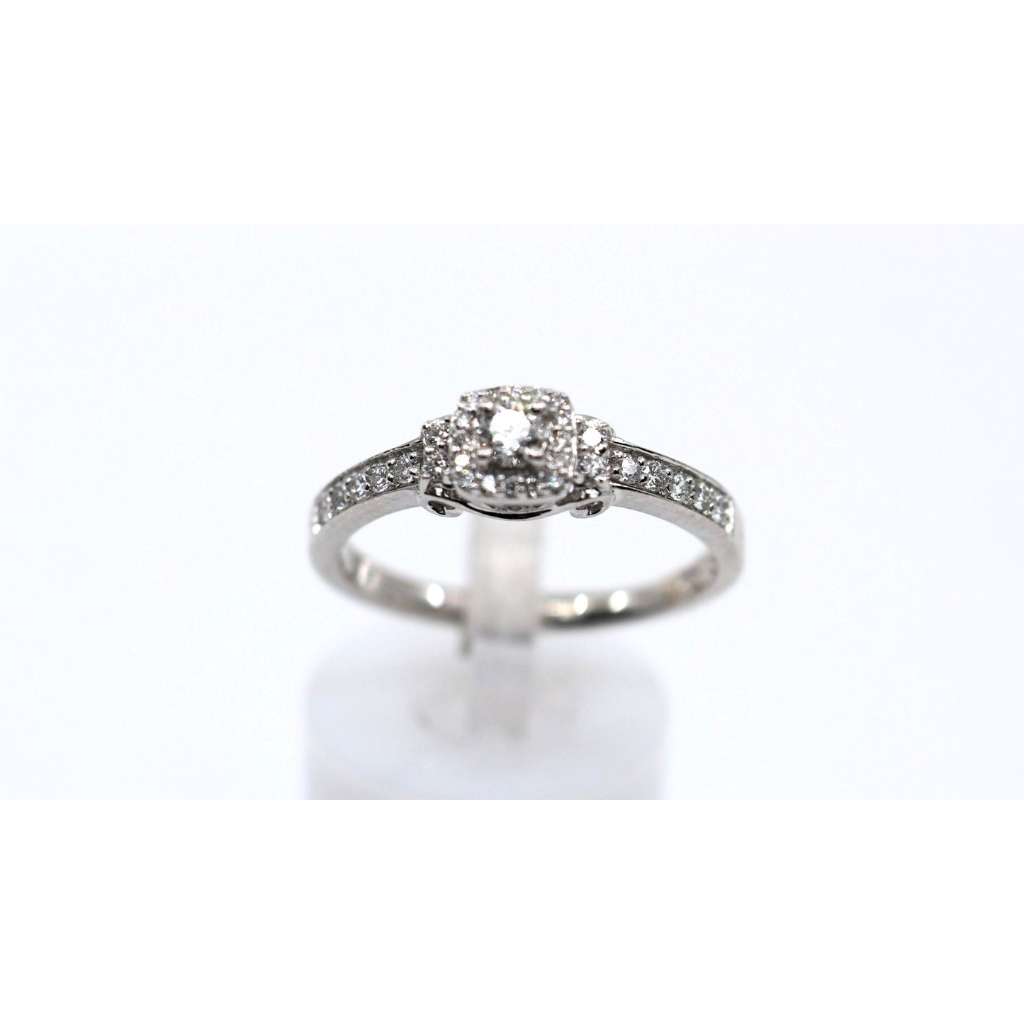 14K White Gold Round Diamond Halo Pave Engagement Ring