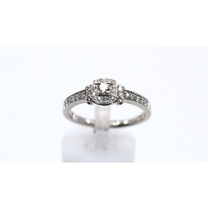 14K White Gold Round Diamond Halo Pave Engagement Ring