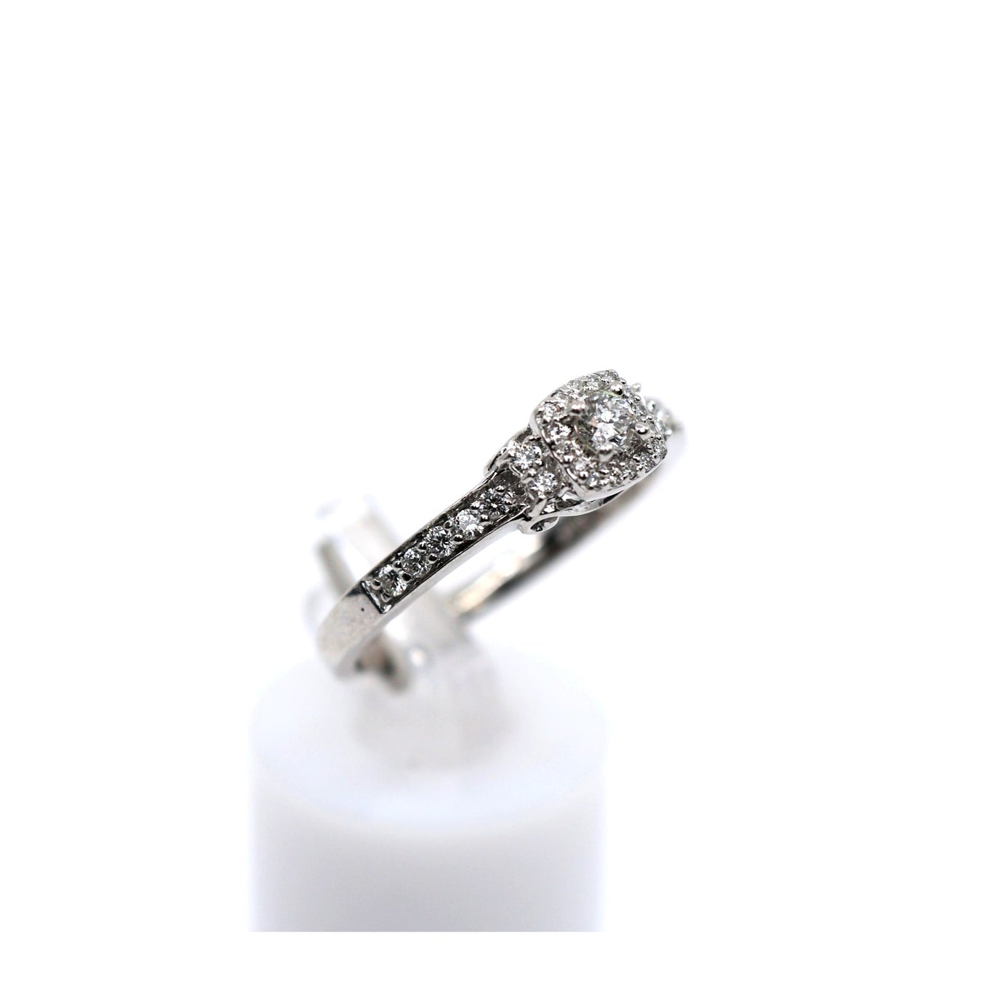 14K White Gold Round Diamond Halo Pave Engagement Ring